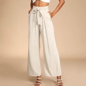 Beige Belted High-Waisted Wide-Leg Pants
Lulus